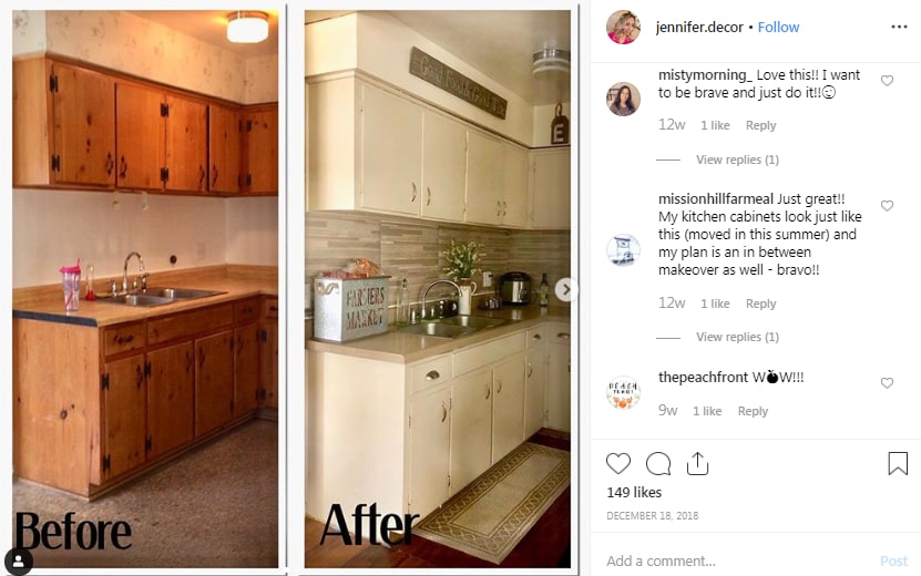 Jennifer on Instagram “Another before and after pic of how my kitchen was when we first got our house and how it is now I call this is temporary make up…”
